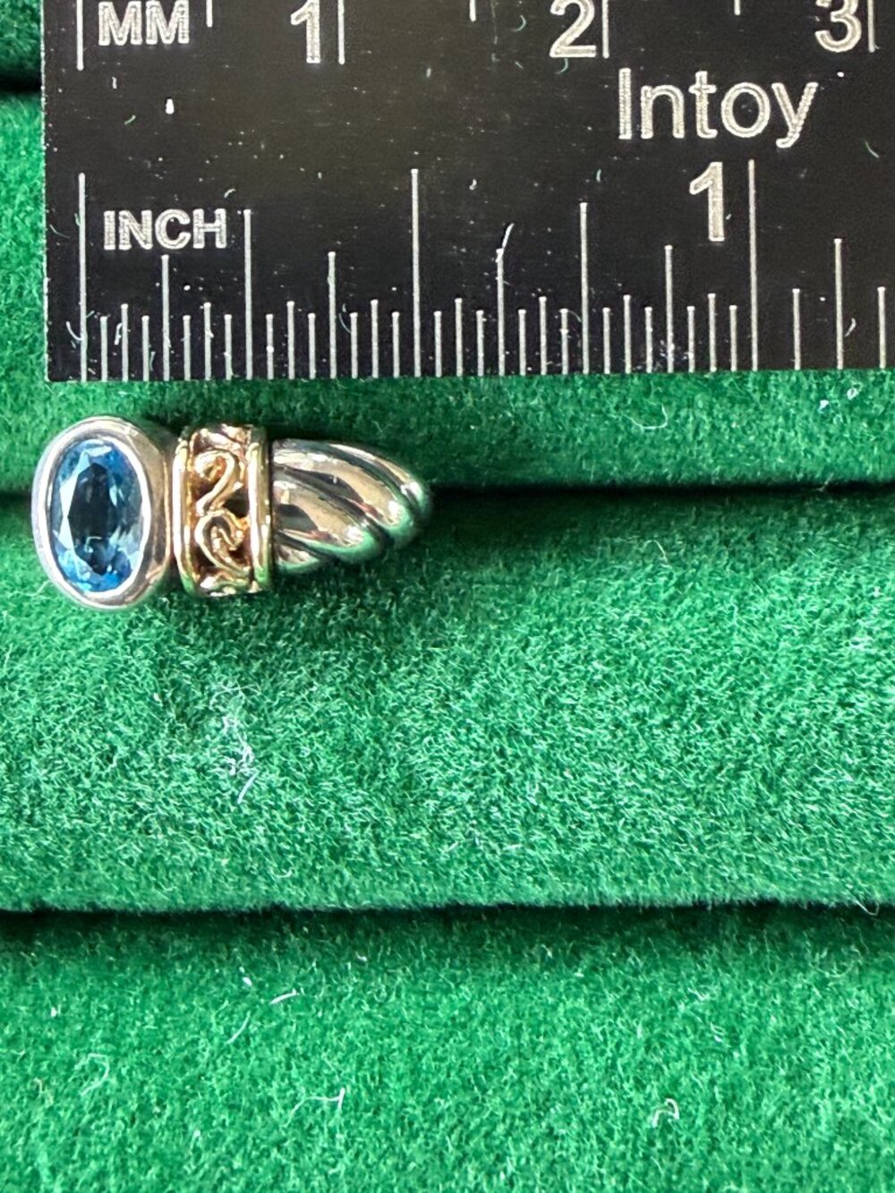 Vintage 925 Sterling Silver & 14K Gold Blue Topaz Drop Earrings - Picture 6 of 12